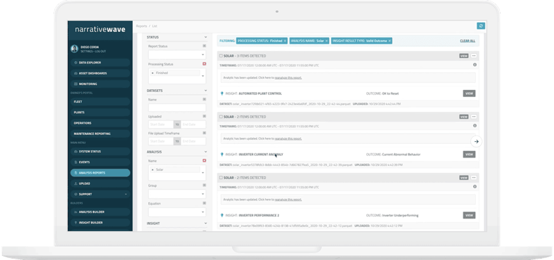 NarrativeWave interface showing options of creating reports
